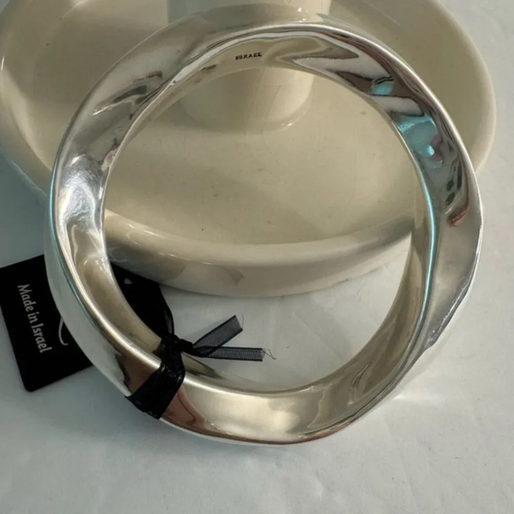 E&L Sterling Silver Bangle Statement Bracelet Israel Electroform Wavy D-2/5